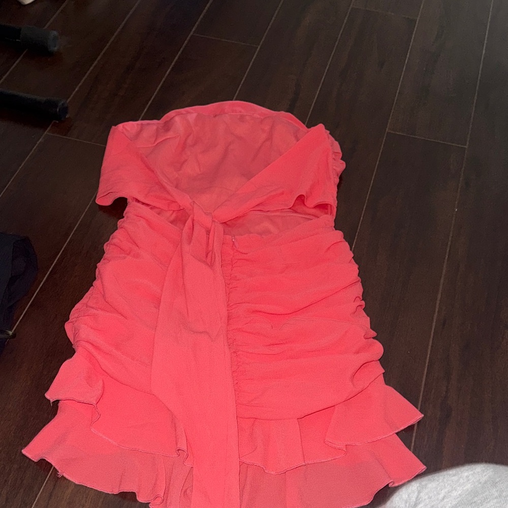 Strapless Ruffled Coral Summer Dress